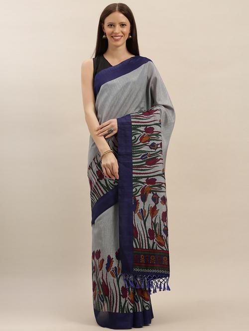 floral printed saree with blouse - 17290059 - Very Small Image - 1