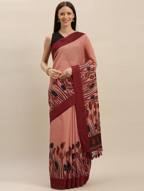 floral printed saree with blouse - 17290060 - Very Small Image - 1