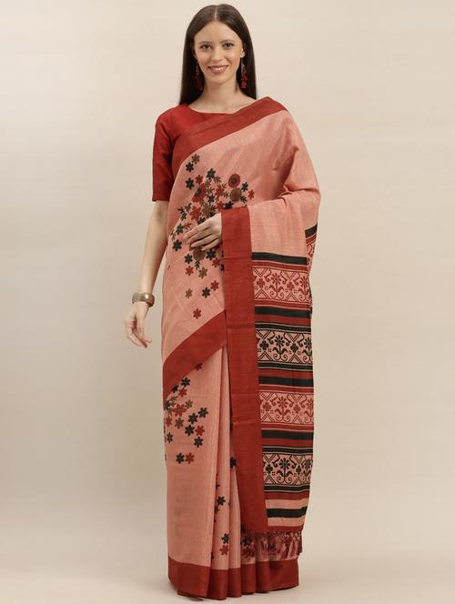 floral printed saree with blouse - 17290064 - Very Small Image - 1