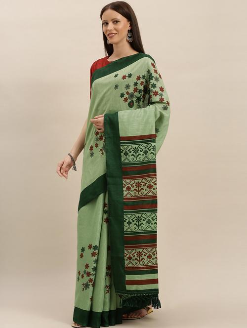 floral printed saree with blouse - 17290066 - Very Small Image - 1