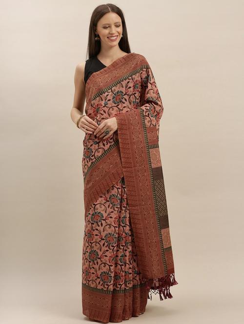 floral printed saree with blouse - 17290068 - Very Small Image - 1