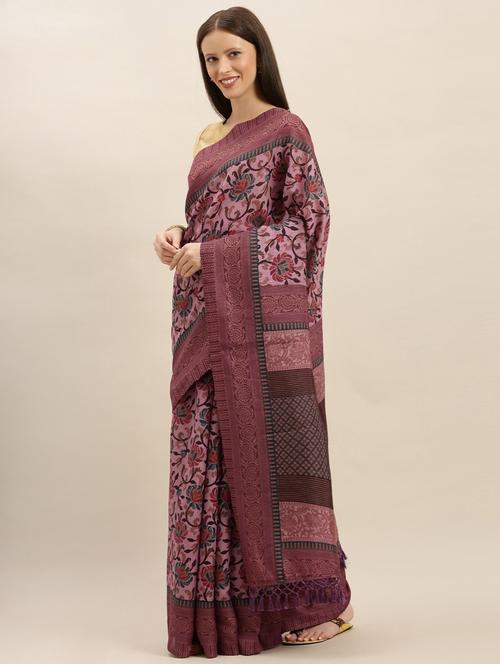 floral printed saree with blouse - 17290069 - Very Small Image - 1