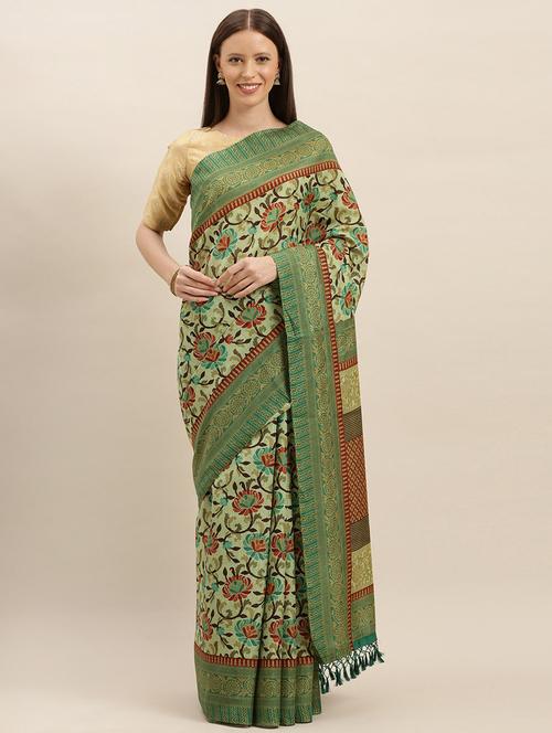 floral printed saree with blouse - 17290070 - Very Small Image - 1