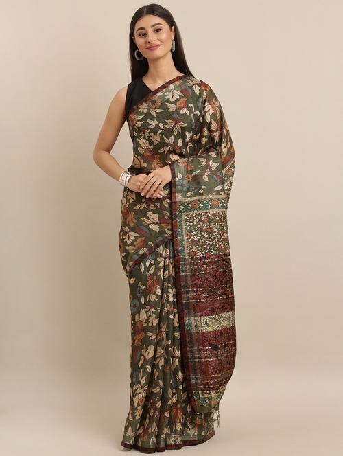 floral printed saree with blouse - 17290076 - Very Small Image - 1