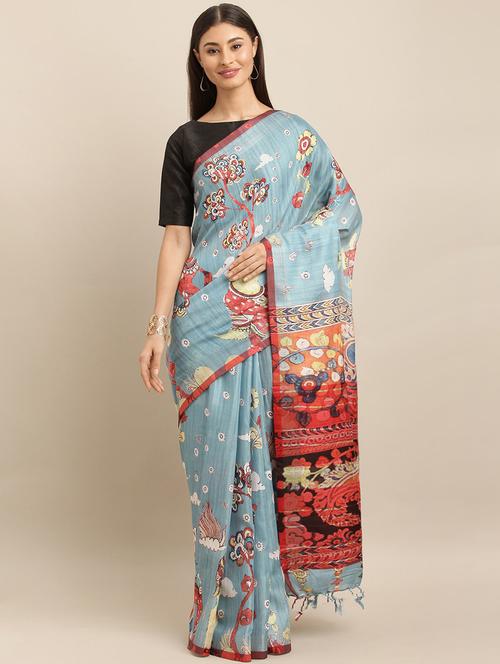 floral printed saree with blouse - 17290080 - Very Small Image - 1