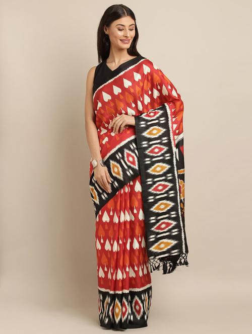 ikat printed saree with blouse - 17290090 - Very Small Image - 1