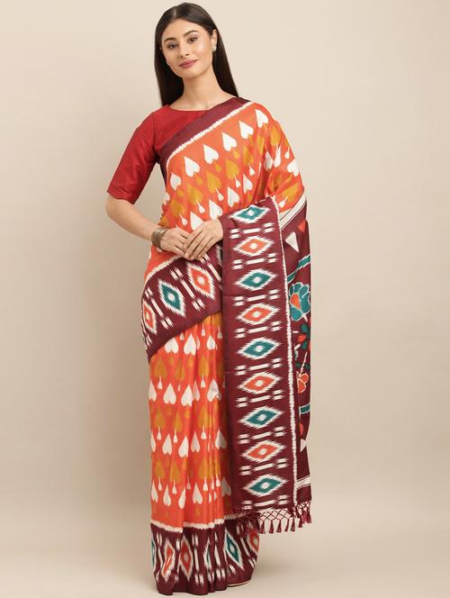 ikat printed saree with blouse - 17290092 - Very Small Image - 1