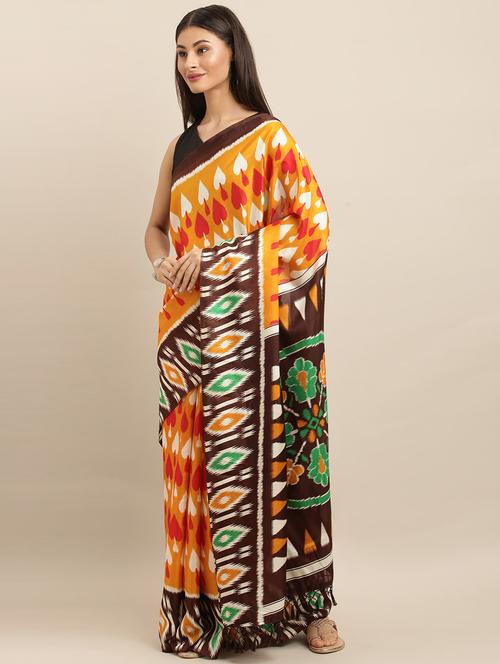 ikat printed saree with blouse - 17290093 - Very Small Image - 1