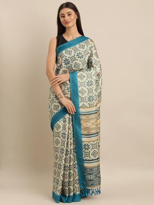 ikat printed saree with blouse - 17290095 - Very Small Image - 1