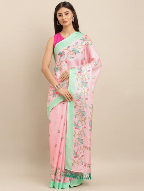 floral printed saree with blouse - 17290099 - Very Small Image - 1