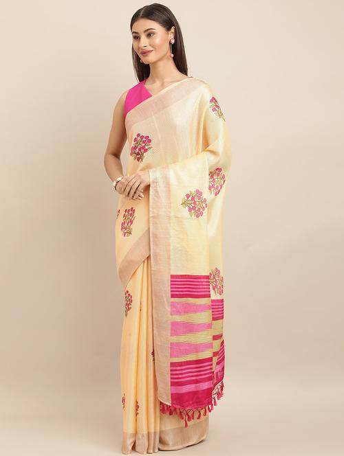 floral handloom saree with blouse - 17290116 - Very Small Image - 1