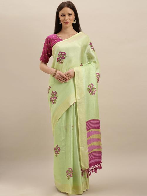 floral handloom saree with blouse - 17290118 - Very Small Image - 1