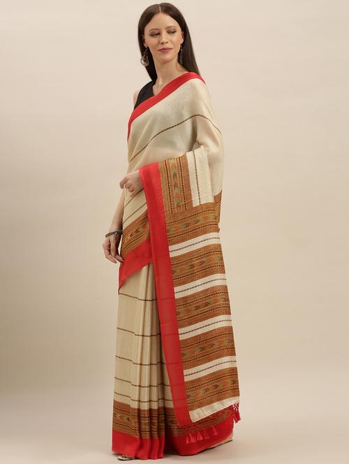 striped bordered saree with blouse - 17290120 - Very Small Image - 1