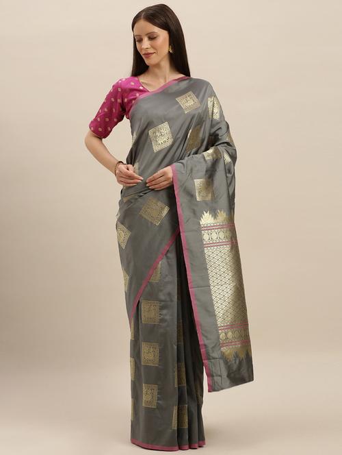 self design kanjivaram saree with blouse - 17290126 - Very Small Image - 1