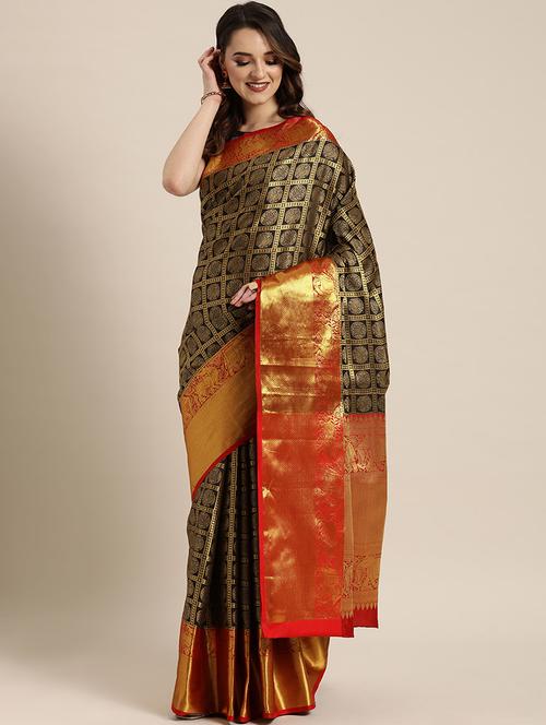 self design kanjivaram saree with blouse - 17290157 - Very Small Image - 1