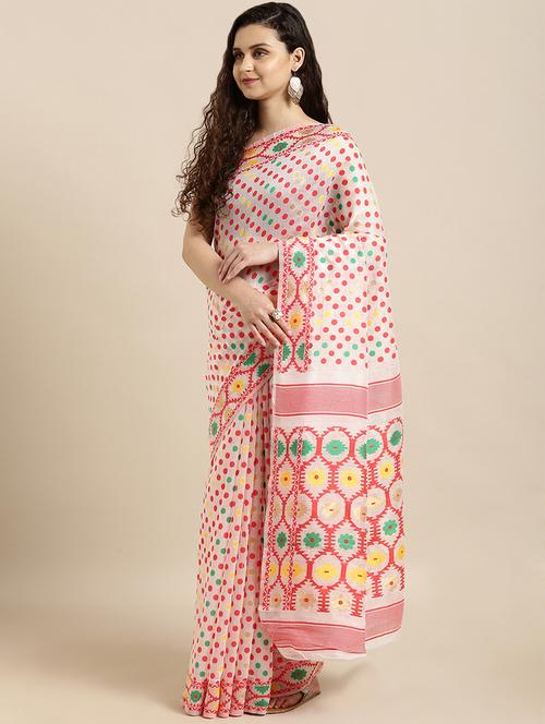 floral jamdani saree with blouse - 17290163 - Very Small Image - 1