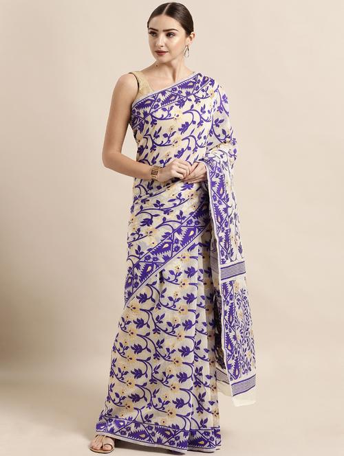 self design jamdani saree with blouse - 17290184 - Very Small Image - 1
