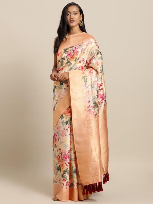 floral banarasi saree with blouse - 17290243 - Very Small Image - 1