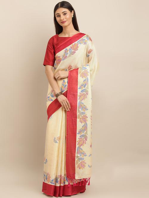 floral printed saree with blouse - 17290260 - Very Small Image - 1
