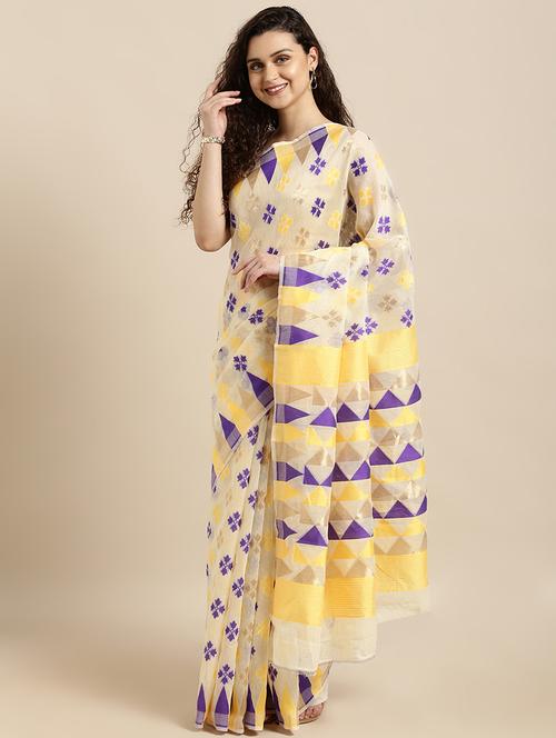 ethnic motifs jamdani saree with blouse - 17290277 - Very Small Image - 1