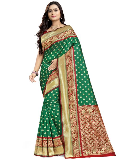 floral zari work banarasi saree with blouse - 17291586 - Very Small Image - 1