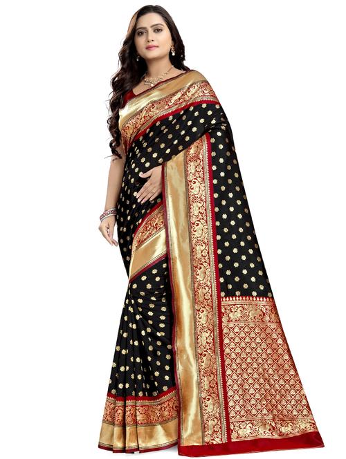 floral zari work banarasi saree with blouse - 17291587 - Very Small Image - 1