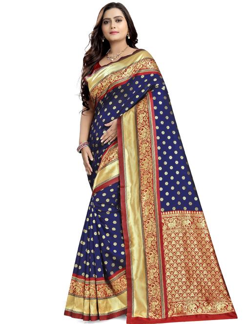 floral zari work banarasi saree with blouse - 17291588 - Very Small Image - 1