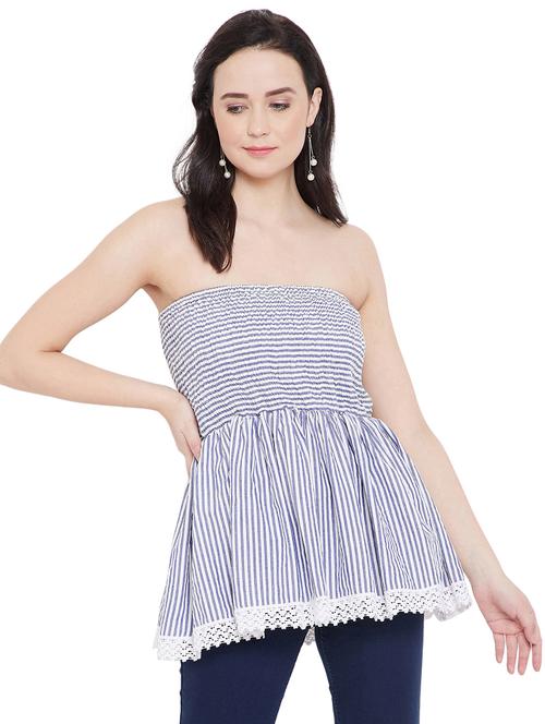 laced hem striped tube top - 17291955 - Very Small Image - 1