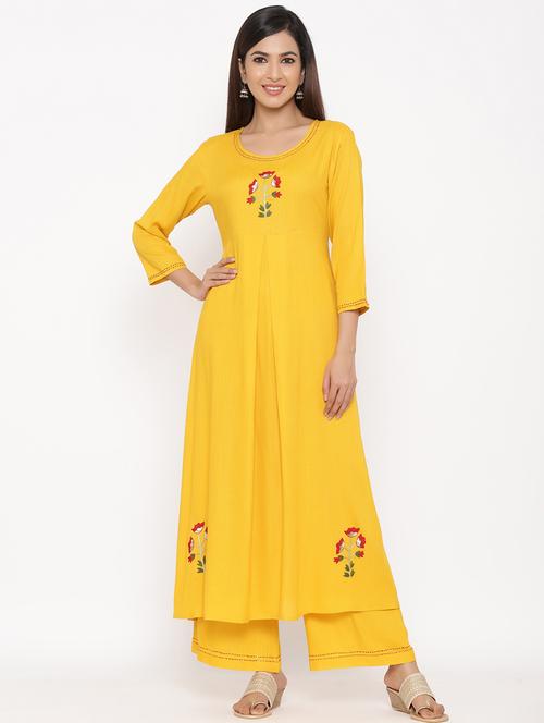 embroidered kurta palazzo set - 17292265 - Very Small Image - 1