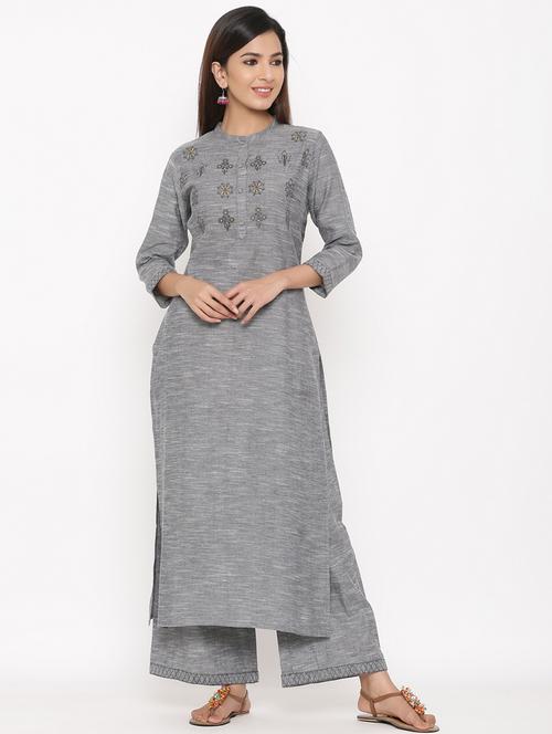 embroidered kurta palazzo set - 17292268 - Very Small Image - 1