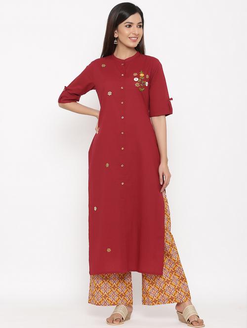 embroidered kurta palazzo set - 17292288 - Very Small Image - 1