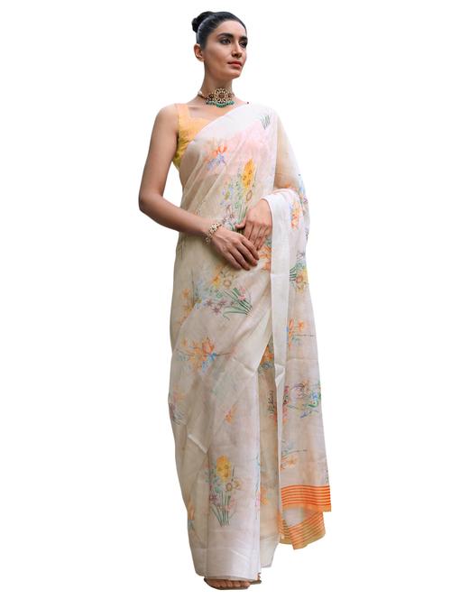 floral printed saree with blouse - 17292375 - Very Small Image - 1