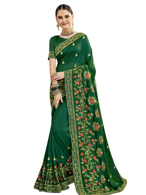 floral embroidered saree with blouse - 17292564 - Very Small Image - 1