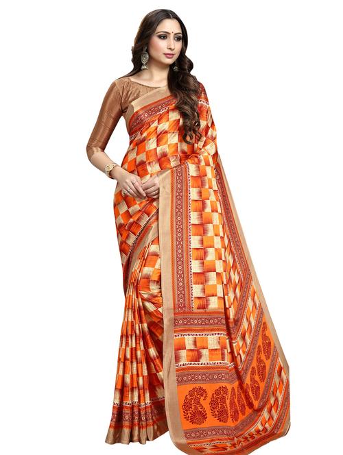 check printed saree with blouse - 17292606 - Very Small Image - 1