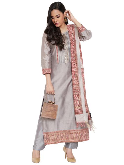yoke embroidered palazzo unstitched suit - 17292768 - Very Small Image - 1