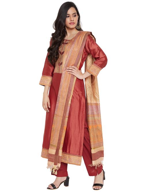 yoke embroidered palazzo unstitched suit - 17292771 - Very Small Image - 1