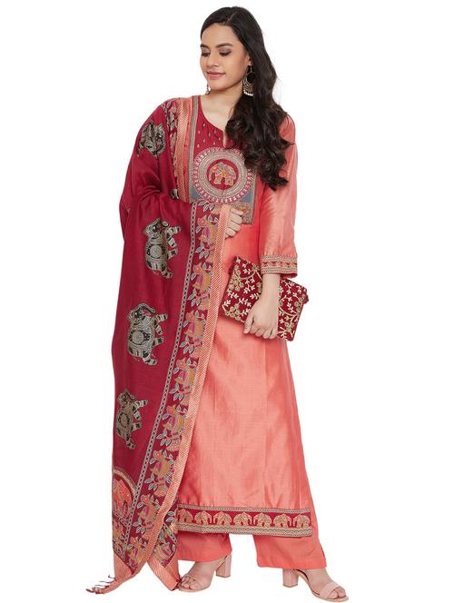 yoke embroidered palazzo unstitched suit - 17292773 - Very Small Image - 1