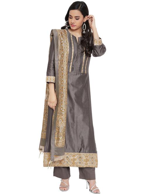 yoke embroidered palazzo unstitched suit - 17292777 - Very Small Image - 1