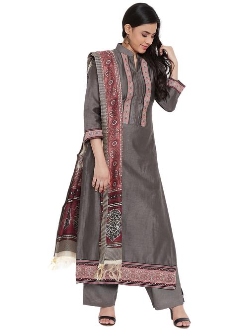 yoke embroidered palazzo unstitched suit - 17292780 - Very Small Image - 1