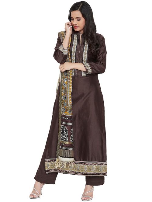yoke embroidered palazzo unstitched suit - 17292781 - Very Small Image - 1
