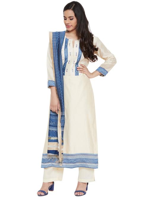 yoke embroidered palazzo unstitched suit - 17292789 - Very Small Image - 1