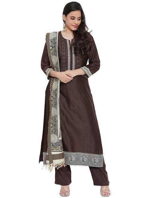 yoke embroidered palazzo unstitched suit - 17292790 - Very Small Image - 1