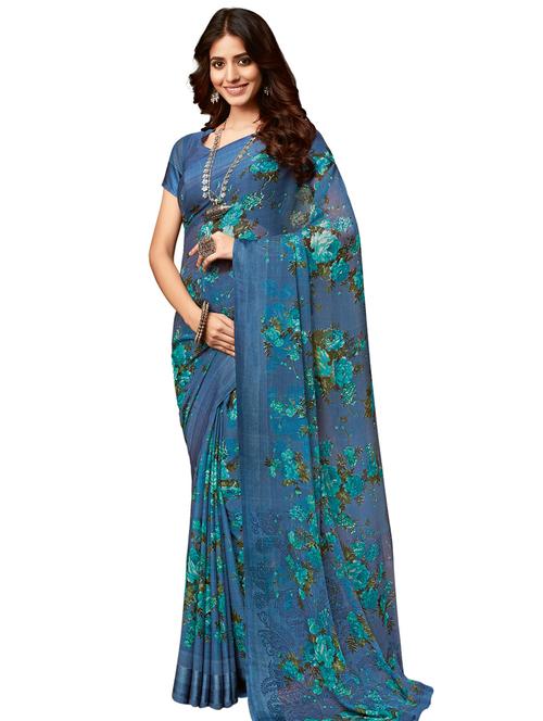 floral printed saree with blouse - 17292839 - Very Small Image - 1