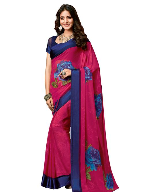 floral printed saree with blouse - 17292841 - Very Small Image - 1