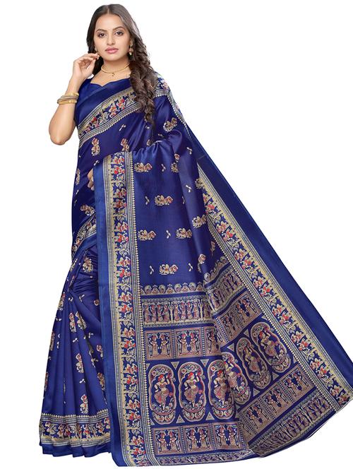 navy art silk printed saree with blouse - 17292884 - Very Small Image - 1