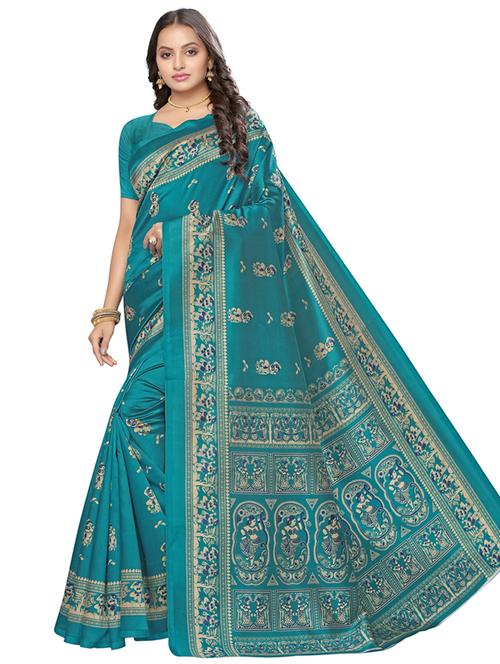 teal printed saree - 17292885 - Very Small Image - 1