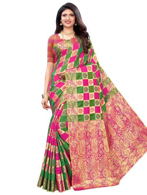 checks kanjivaram saree with blouse - 17293859 - Very Small Image - 1