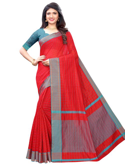 checks bordered saree with blouse - 17293884 - Very Small Image - 1