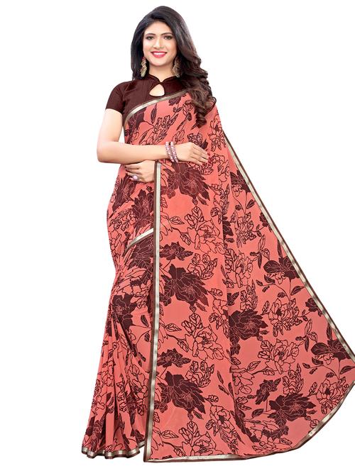 floral printed saree with blouse - 17293889 - Very Small Image - 1