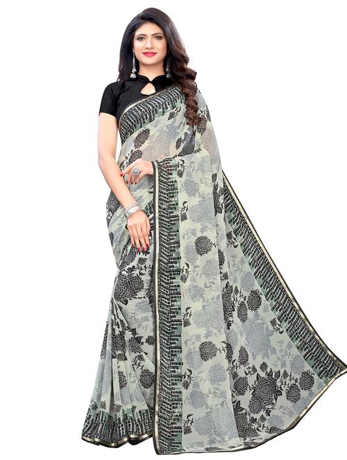 floral printed saree with blouse - 17293893 - Very Small Image - 1